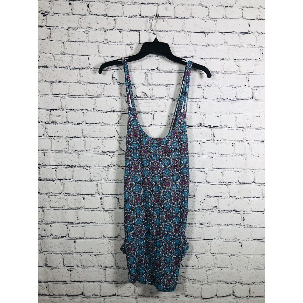 Hobie Women Swim Cover-Up Dress Strappy Back Geometric Print Teal Blue M